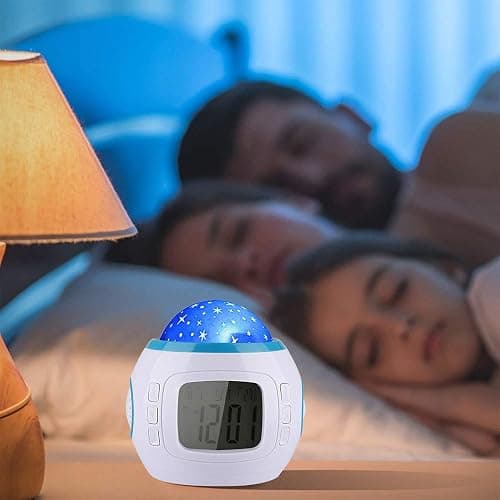 Réveil Enfant Garçons Filles avec Projecteur d'Étoiles Musicale LED Veilleuse Lumière 7 Types de Musique Afficher Date et l'Heure Cadeaux de Anniversaire pour Garçons Filles Bébé thumbnail 7