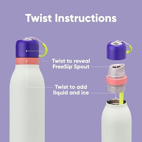Owala FreeSip Twist Insulated Stainless Steel Water Bottle with Straw for Sports and Travel, BPA-Free, 18-oz, Purple/Mint (Minty Horizons) thumbnail 4