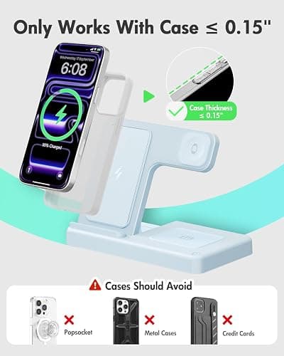Wireless Charger Stand Charging Station: 3 in 1 Charger Stand Multiple Devices for Apple - iPhone 17 16e 16 15 14 Pro Max 13 12 - Watch 11 10 9 8 7 6 5 4 3 2 SE and Ultra Series-Airpods 4 3 Pro, Blue thumbnail 3