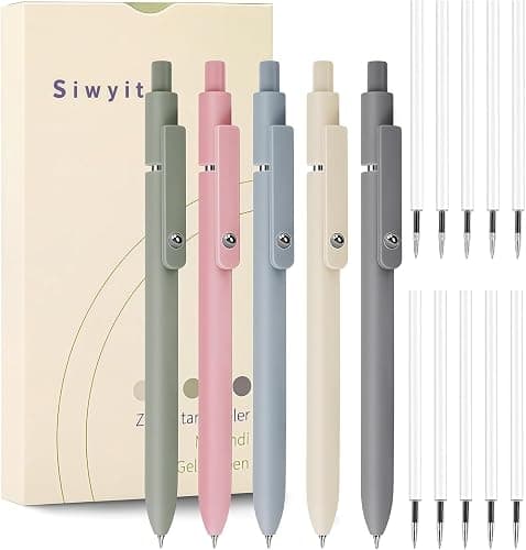 Siwyit Gel Pens, 5 Pcs 0.5mm Quick Dry Black Ink Fine Point Smooth Writing Pens and 10 Refills, Retractable Stylo Gel for Journaling Note Taking, Office Supplies (Morandi-5PC) thumbnail 8