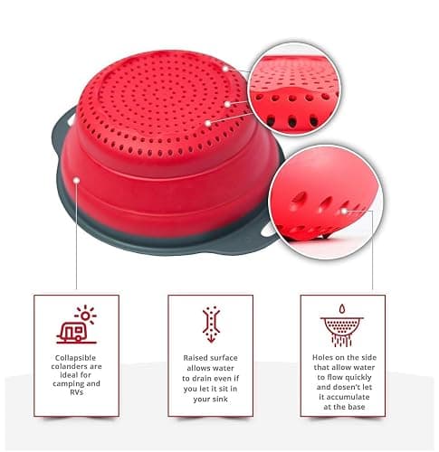 New and improved- Set of 3 Niklye Ultimate Kitchen Strainers—1×10” & 2×12” Collapsible Silicone Colanders. Now more durable and robust for everyday use with pasta, veggies, fruit & more. thumbnail 4