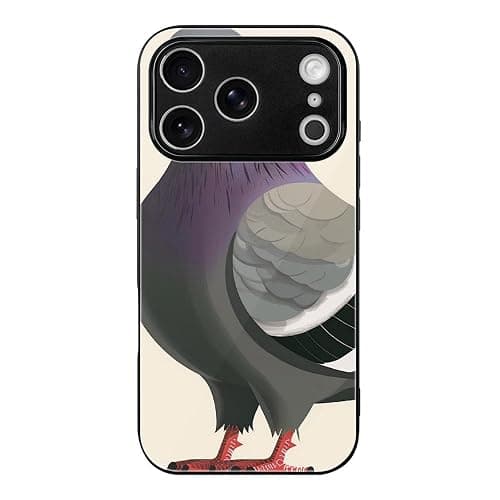 HKMNLEW Tempered Glass Phone Case for iPhone 17 Pro, Cartoon Pigeon Prints TPU Shockproof Protective Case Cover for Women Men - Image 1