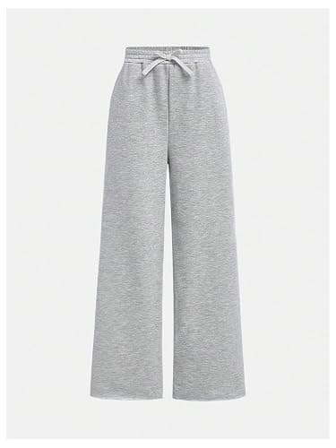 RoseSeek Girl's 2 Pack Sweatpants Elastic Waist Wide Straight Leg Pants High Waisted Casual Baggy Jogger Pants thumbnail 3