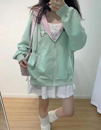 DINGXIANGJU Y2K Cutecore Kawaii Hoodie Women Cute Cat Zip Up Harajuku Oversize Japan Aesthetic Shoujo Girl Teen Top Clothes thumbnail 2