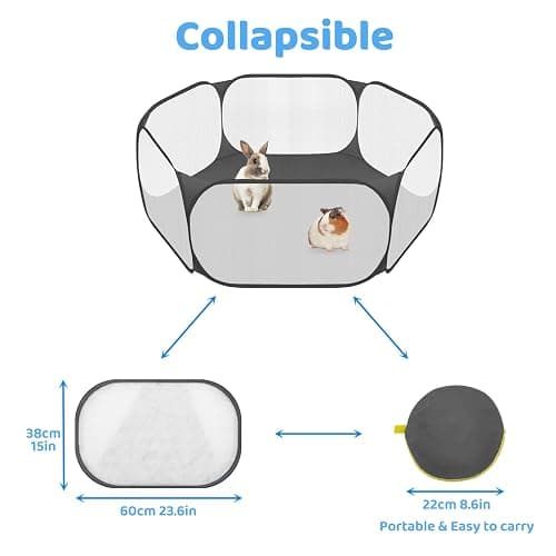 Small Animals C&C Cage Tent, Breathable & Transparent Pet Playpen Pop Open Outdoor/Indoor Exercise Fence, Portable Yard Fence for Guinea Pig, Rabbits, Hamster, Chinchillas and Hedgehogs (Black) thumbnail 3