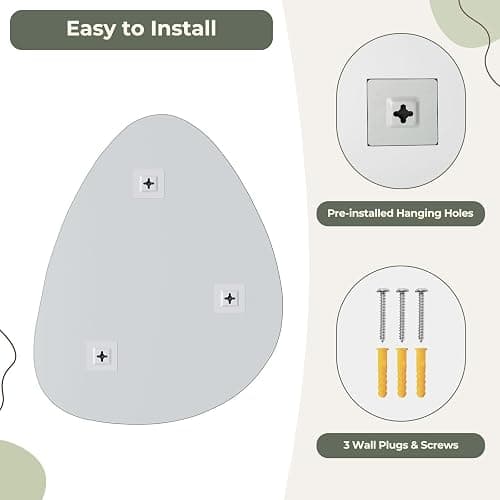 Dripex 65 x 50cm Irregular Wall Mirror, Frameless Bathroom Mirror Wall Mounted with Pre-Fitted Hanging Holes & Fixing Kit - Wall Mounted Horizontally or Vertically thumbnail 4