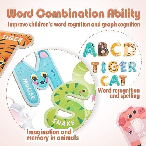 USATDD Jumbo Magnetic Letters Colorful ABC Alphabet Animal Shape Toys Large Uppercase Refrigerator Fridge Magnets Preschool Educational Toy Set Learning Spelling Game for 3 4 5 Year Old Toddler Kids thumbnail 4