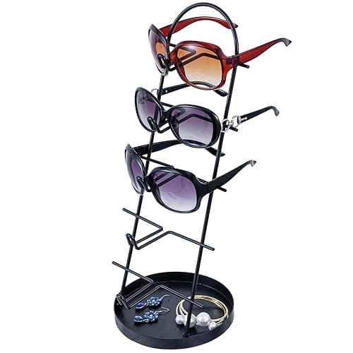 MyGift Modern Black Metal 5-Tier Sunglasses Display Stand with Jewelry Tray, Retail Eyewear Holder - Image 1