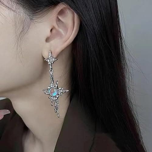 Wendalern Boho Stern Kreuz Ohrringe Mondstein Schmetterling Quaste Baumeln Ohrringe Silber Northstar Ohrstecker Unregelmäßig Lava Kreuz Aussage Ohrschmuck Y2k Schmuck Für Frauen thumbnail 2