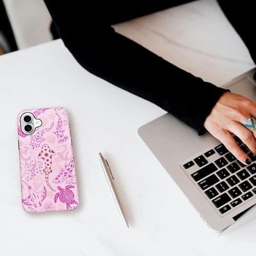 Case for iPhone 16,Fits Frosted Case Design for Girl Women,Sharks Turtles Shells Seaweed Pink thumbnail 7