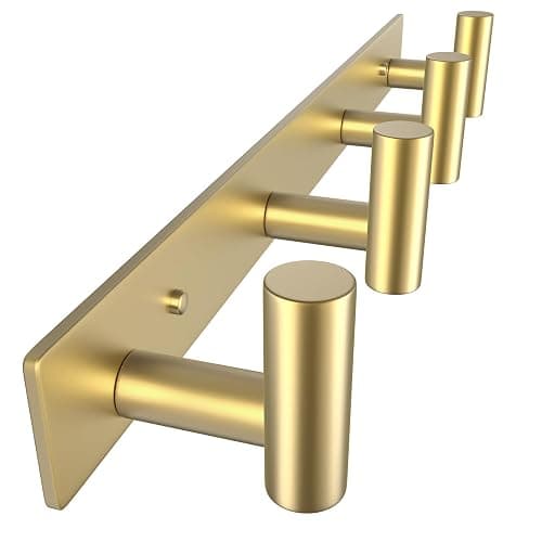 VAEHOLD Hat and Coat Wall Mount Rack - Hooks for Robes, Bags, Keys, and Towels - Bathroom Towel Hanger Organizer (Gold, “T“ Shape 4 Hooks 1 Pack) - Image 1