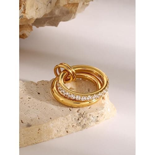 Stackable Rings for Women Non Tarnish - 18K Gold Plated Water Resistant Interlocked Stackable Ring - Stainless Steel Waterproof Rings for Women Tarnish Free thumbnail 4
