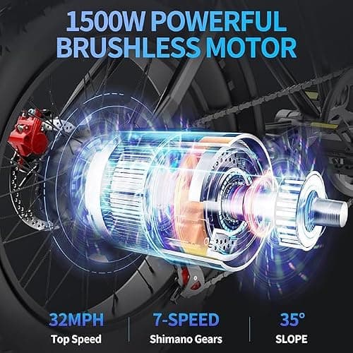 Ridstar Electric Bike for Adults, 1000/2000W, 25/30/37MPH,48V-52V, 20AH,40AH Battery, Max 50-180 Miles Electric Motorcycle, 20" Fat Tire Dirt Bike, Shamano 7-Speed E-Bike thumbnail 2