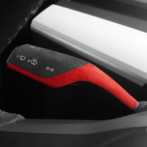 BETTERHUMZ Turn Signal Gear Shift Collars,Wiper Switch Stalk Cover for Tesla Model 3 Model Y Juniper 2020-2025 Suede Steering Wheel Column Sticker Interior Accessories (Red Black, Style B) thumbnail 6