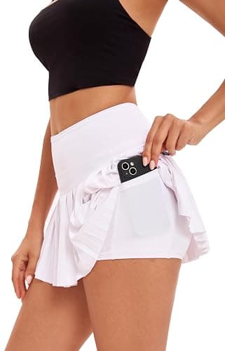 Yknktstc Women Pleated Tennis Skirt with Shorts High Waist Golf Skort Athletic Mini Skirt with Pockets thumbnail 3