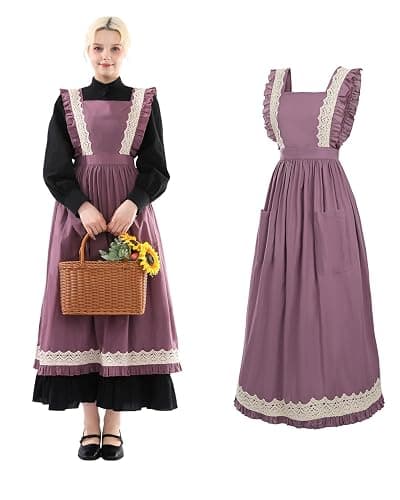 White Vintage Maid Ruffle Apron for Women Colonial Pioneer Peasant Apron Pinafore Adjustable Kitchen Gift thumbnail 2
