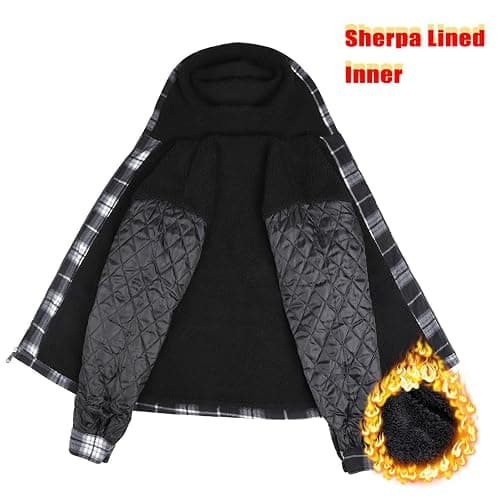 Facitisu Hoodies for Men Sherpa Lined Heavyweight Flannel Jackets Fleece Plaid Winter Warm Coats thumbnail 4