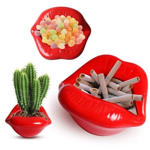 Ceramic Lip Shape Ashtray Cigarette Ash Holder Smoking Accessories Lips Storage Decoration Ashtray Figurines Tabletop Ornaments Creative Cigar Ash Tray For Smokers Home Office Decor (Red) thumbnail 3