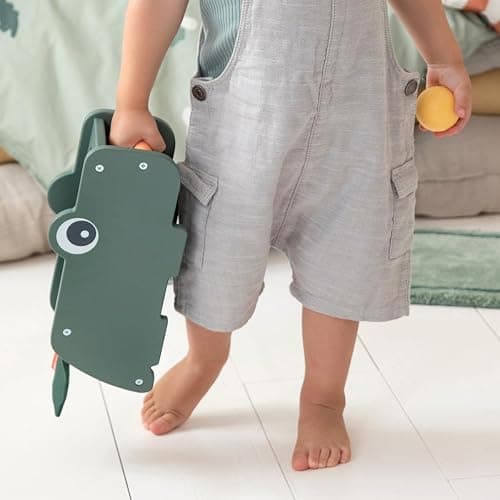 Done by Deer Hammer Board Croco Green - Wooden Activity Toy for Hand-Eye Coordination and Sense of Hearing - Green Color with Colorful Elements - Soft, Durable Fabric Flap with Crinkling Sound thumbnail 2