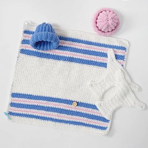 5 Pcs Baby Doll Accessories Set -Knitted Bath Towel, Diaper, hat, Suitable for 7-9 inch Dolls （No Doll） - Image 1