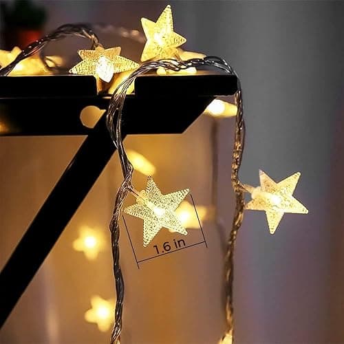 Minetom 33ft Plug in Star String Lights with Remote and Timer | 33ft Durable Wire, 100 LED Star Bulbs, Warm White Glow, Adjustable Brightness, Waterproof for Bedroom Porch Tent Indoor Décor thumbnail 6