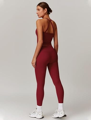 QBGJTD Womens Workout Sets Two Piece Cross Back Tank Top Matching High Waist Leggings Sets Gym Outfits Work Out Clothes thumbnail 5