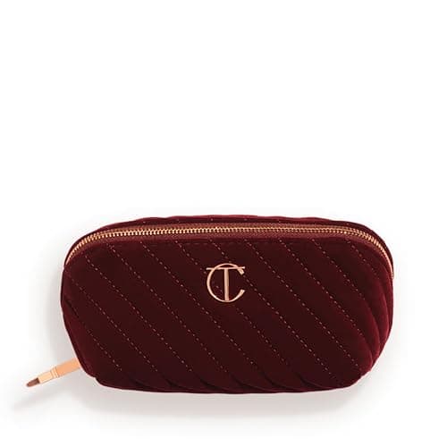 Charlotte Tilbury Travel Makeup Bag of My Dreams - Quilted Velvet Skincare, Fragrance & Cosmetic Organizer with 5 Compartments, Zip Pocket & Top Handle - Iconic Night Crimson Toiletry Bag - Image 1