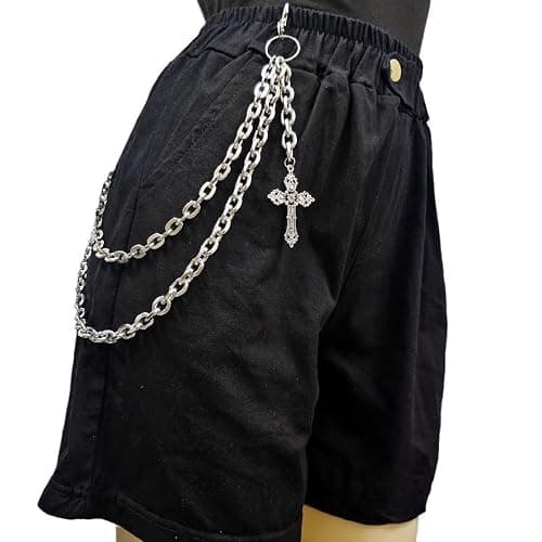 Punk Pants Chain Hip Hop Cross Sword Star Rivet Charm Layered Jeans Chains Wallet Chain Vintage Rock Chains for Women Men Halloween Jewelry Clothing Accessories thumbnail 2