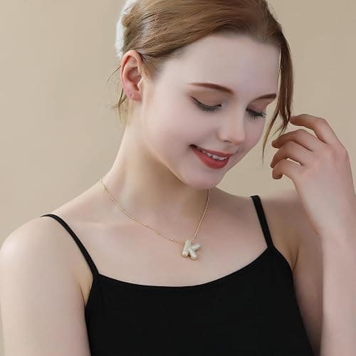 Apsvo Letter Necklace Gold, A-Z Balloon Initial Necklaces Rhinestone Puff Letter Pendant Chunky Alphabet Necklace for Women thumbnail 3
