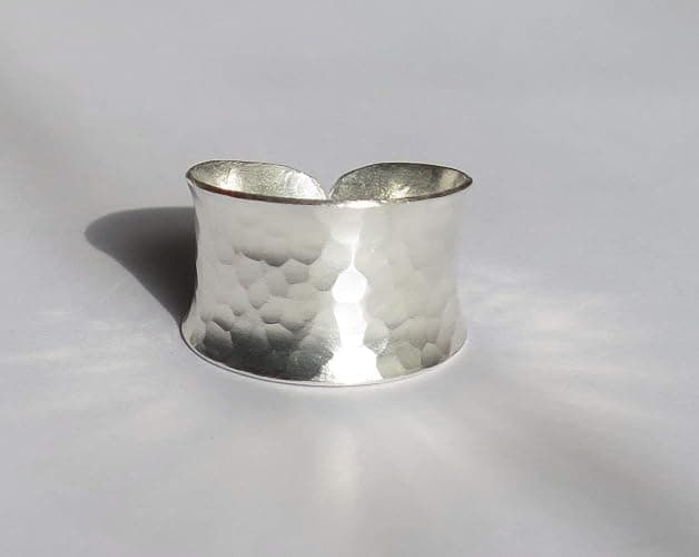 Hammered Sterling Silver Handmade Wide Band Ring, Classic Shiny Finish Wrap Band, Adjustable to Sizes 6-12, Can fit Also as Thumb ring, Gift for Her thumbnail 9