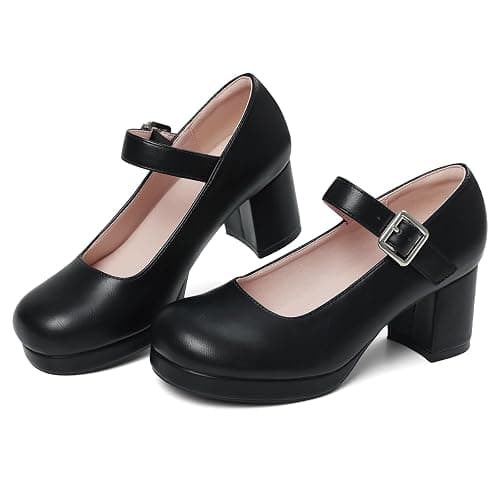 femflame Women's Low Chunky Heel Mary Jane Pumps Ankle Buckle Strap Sweet Round Toe Dress Shoes JK Cosplay Uniform Dress Shoes thumbnail 4