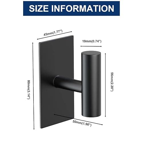 VAEHOLD Wall Towel Hooks, Heavy Duty Sticky Holder Waterproof Towel Hooks for Hanging Coat, Clothes, Closet Hook Wall Mount for Kitchen (Black, 2 Pack) thumbnail 2