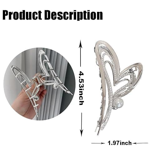 Valentine’s Day Heart Hair Clips for Women, 1Pcs Sliver Heart Rhinestone Pearl Design Hair Claw Clips Large Strong Hold Metal Hair Catch Clip Shiny Nonslip Valentines Party Hair Decoration Accessories thumbnail 2