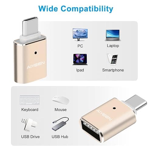 USB C to USB Adapter(2 Pack), USB C Male to USB 3.0 Female Adapter OTG Converter Compatible with MacBook Pro 2019/2018/2017,MacBook Air 2018 and More Type-C Devices, Gold thumbnail 4