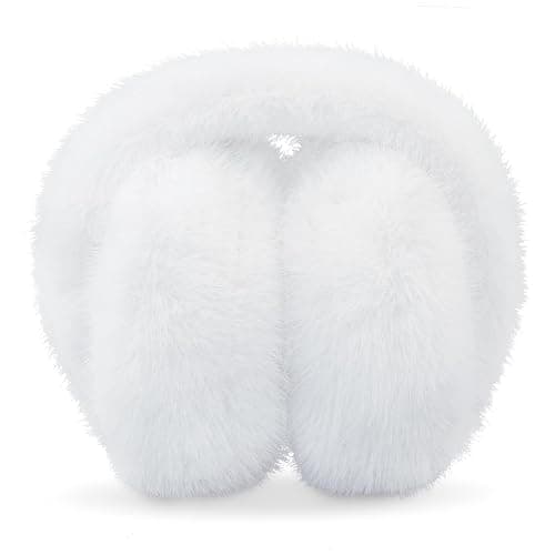 POMIJIAN Winter Ear Muffs for Women Girls Faux Fur Cute White Earmuffs Fluffy Ear Warmers Foldable Ear Covers Outdoor thumbnail 3