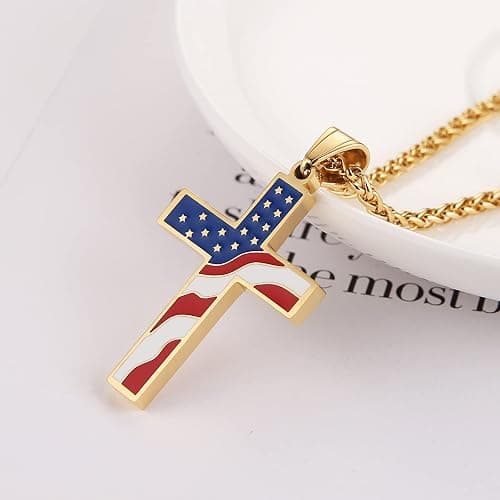 HZMAN American Flag Patriotic Cross Religious Jewelry Pendant Necklace thumbnail 4