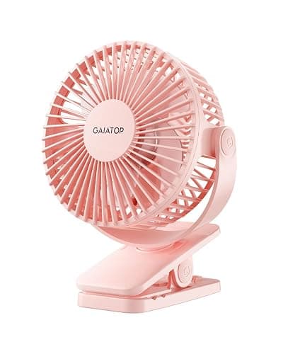Gaiatop Portable Clip on Fan Battery Operated, Small Powerful 3 Speed Quiet 360° Rotate, USB Rechargeable Mini Personal Cooling Fan for Desk Table Home Office Stroller Camping Women Gifts Pink | Battery Operated, Small 3 Speed 360° Rotate, Cooling for Desk Table Home Office Stroller Camping Women Gifts Pink - Image 1