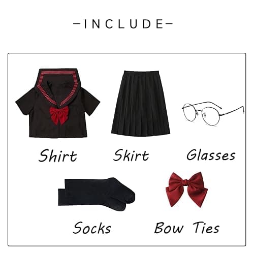 Yarawphy Women's Japanese School Girls Uniform Sailor Costume Long Sleeve Anime Cosplay Pleated Skirt with Glasses Socks thumbnail 6