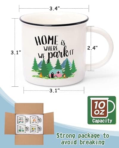 Nefelibata Camping Gifts Ceramic Coffee Mug Set of 4 Happy Campers Tea Cups | Travel Holiday Campfire Coffee Cup for Coffee, Tea & Hot Cocoa Outdoor Anniversary Wedding Christmas Camping Lover Gifts thumbnail 3