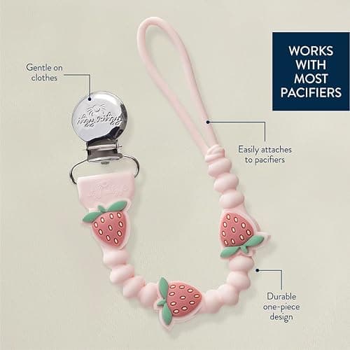 Itzy Ritzy Silicone Pacifier Clip; 100% Food Grade Silicone Pacifier Strap with Clip Keeps Pacifiers, Teethers & Small Toys in Place; Features One-Piece Design & Cord (Strawberry) - Strawberry - 1 Count (Pack of 1) - Pacifier Clip thumbnail 4