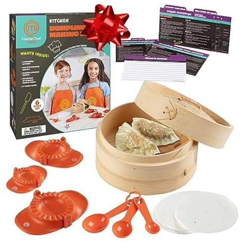MasterChef Junior Kids Dumpling Making Set- 5 Pc Kit- Real Cookware Includes Recipes, Steamer Basket, Mold, Press Measuring Spoons Steamer Paper, Homemade Cooking Party for Dim Sum Soups Chinese Food thumbnail 9
