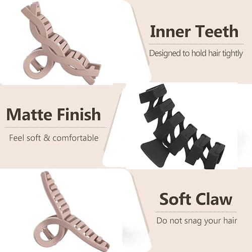 8 Pack Large Claw Clips for Women Thick Hair, Strong Hold Matte Non-Slip Hair Clips, Multi-Style Jaw Clips for Long, Curly & Straight Hair, Neutral & Black Hair Accessories thumbnail 4