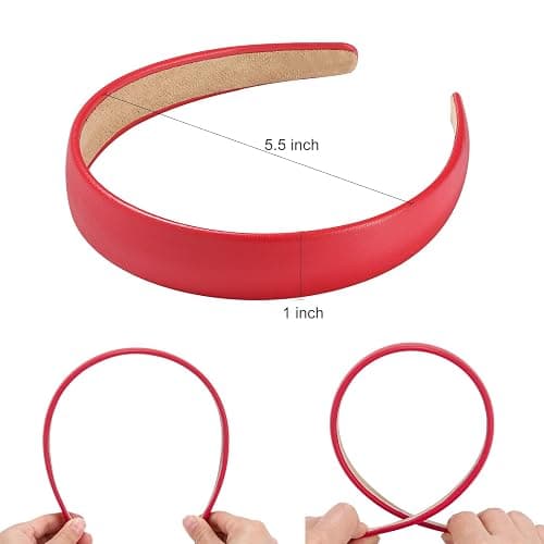 WantGor 1 Inch PU Leather Headband, Wide Padded Hairband Fashion Hair Bands Cute Womens Headbands Holiday DIY Hair Accessories (Red) thumbnail 3