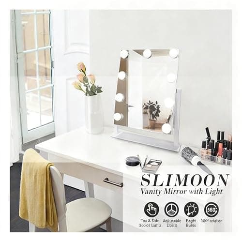 SLIMOON Makeup Vanity Mirror with LED Lights Makeup Mirror Detachable 10X Magnification, Hollywood Make Up Mirror with Lighting, Smart Touch, Rechargeable,360° Rotation, White 13.77"x 11.81" thumbnail 7