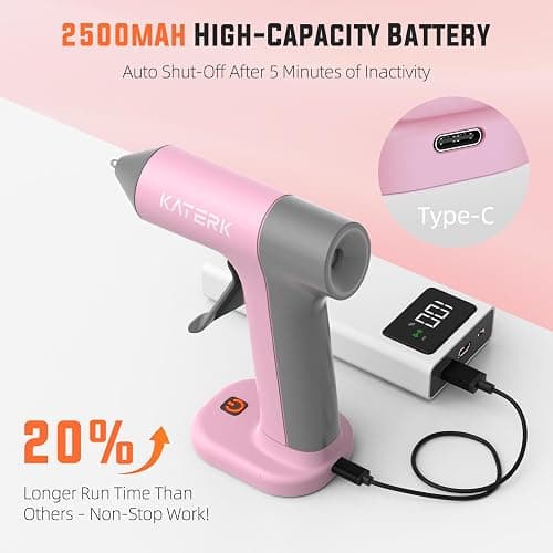 Katerk Cordless Hot Glue Gun Kit, 30s Fast Heating, Mini Glue Gun with 20 Glue Sticks, Compact & Portable with 2500mAh Built-in Battery, Auto Shut-Off, Ideal for DIY, School Crafts & Repairs (Pink) thumbnail 4