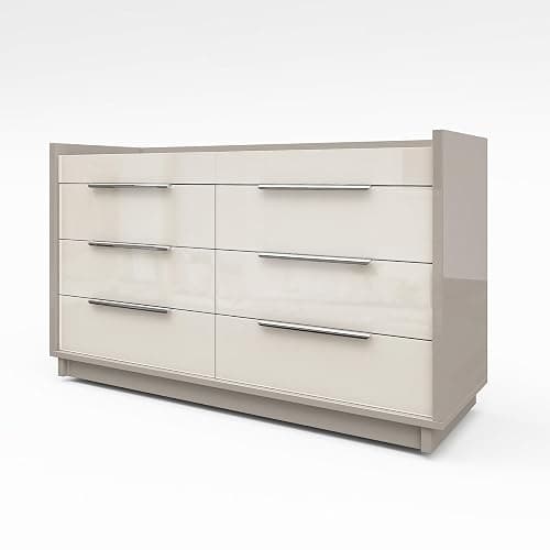 AMERLIFE 47.2" W 8-Drawer Dresser with Glass Top, High Gloss, Cream & Grey | Wide Dresser, 2 Jewelry Drawers, LED Lighting, Spacious Storage Chest, Bedroom Organizer thumbnail 9