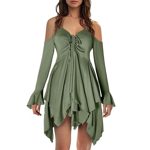Usthirit Renaissance Fairy Dress Women's Gothic Off Shoulder Handkerchief Dress - Image 1