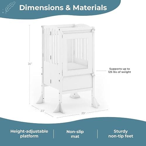 Guidecraft Kitchen Helper® Toddler Tower Step Stool - Contemporary - White: Folding Adjustable Height Montessori Wooden Learning Furniture with Keepers thumbnail 2
