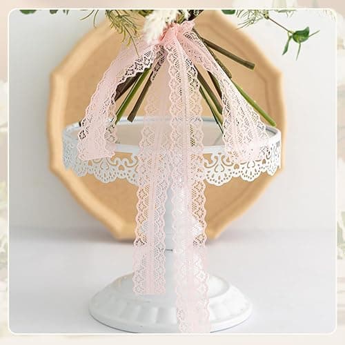Lace Trim Ribbon lace Fabric Vintage Pattern Roll Ribbons - Perfect for Gift Wrapping, Crafts,Flower Design,Sewing, and Party Decorations (White, 50 Yards) - white - 50 Yards thumbnail 2
