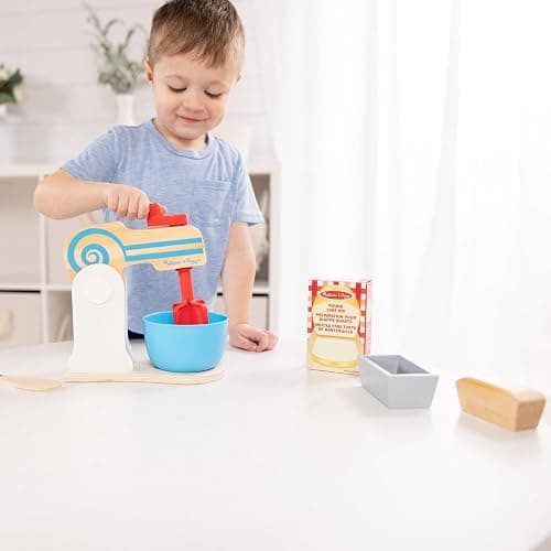 Melissa & Doug Make-a-Cake, 10-Piece Wooden Mixer Set with Play Food & Play Kitchen Accessories, Preschool Toys for Girls & Boys Ages 3+ - FSC Certified thumbnail 5